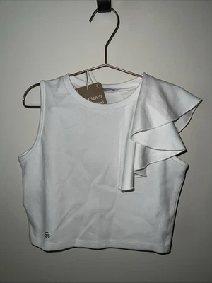 Mayoral WHITE CRUDO ONE SLEEVE Ruffled Blouse For Girls Size 10 BRAND New - Image 1 of 4