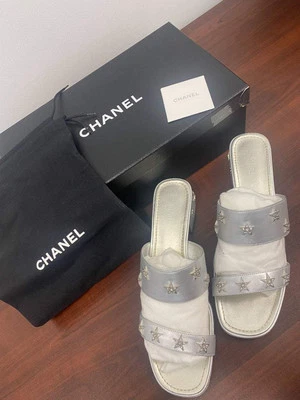 AUTHENTIC Silver Size 41.5 Chanel Mules - Image 1 of 4