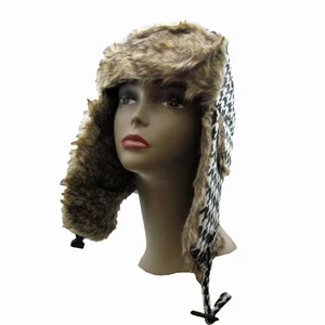 Weatherproof Faux Fur Trooper Trapper Aviator Hat Houndstooth for Men & Women - Picture 1 of 6