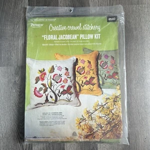Floral Jakobin Paragon Vintage Crewel Kit AVOCADO Leinen Stoff 14" Kissen Kit - Bild 1 von 7