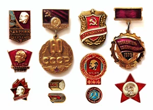 11er Set Original Pin Anstecker Lenin Kommunist, Medaille Hammersichel Sowjetrussland - Bild 1 von 14