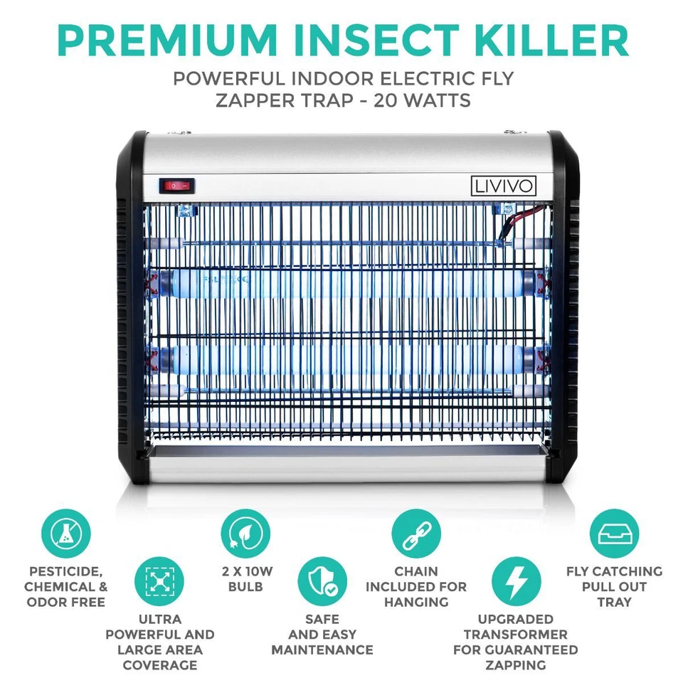 20W UV Electric Insect Fly Killer Grid Bug Zap Zapper Pest Remover Flying 2x10W - Image 1 of 4