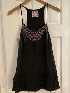 Free People Women's Navy Blue Racerback Embellished Sheer Tunic - Size 8 - EUC - Picture 1 of 3