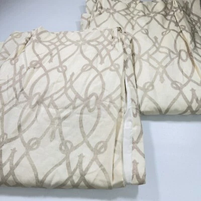 Cortinas personalizadas panel cortina par lino beige geométrico 48x109 tradicional Foto 1 de 4