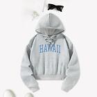 Pullover Top Blue Letters Grey with Drawstring Fall Outfit Cropped Hoodie