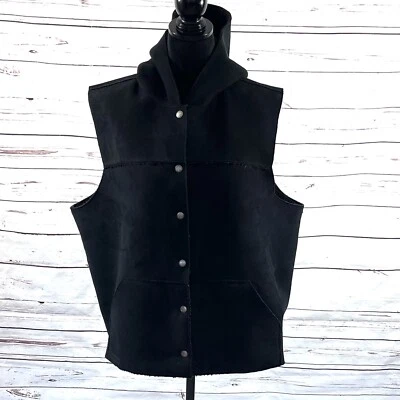 Lauren Ralph Lauren Vest Women’s 2X Black Hoodie Faux Suede Sherpa Lined - Image 1 of 4