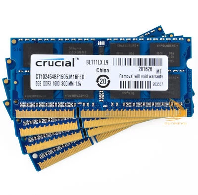 Crucial 32 GB DDR3 RAM 4x 8 GB 2Rx8 PC3-12800S 1600Mhz SODIMM Laptop Memory CL11 - Image 1 of 4