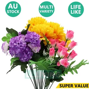 Artificial Fake Flowers Silk Leaves Floral Bunch Bouquet Leaf Wedding Home Decor - Picture 1 of 14
