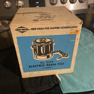 Unopened Vintage West Bend Bean Pot Stoneware Electric Hot Plate 1950's 2 Quart - Picture 1 of 7