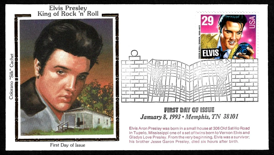 USA, SCOTT # 2721, LIMITED COLORANO SILK FDC COVER OF ELVIS PRESLEY YEAR 1993 - Image 1 of 1