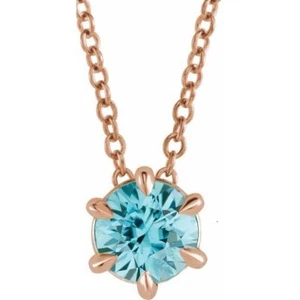 Collar solitario de circón azul natural de 14 K rosa 4 mm 16-18 - Imagen 1 de 2