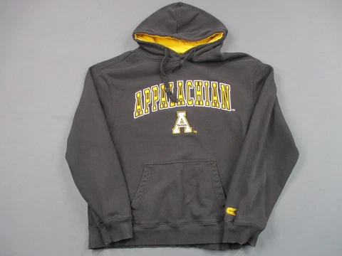 Vintage Appalachian State Mountaineers Hoodie Mens Large Black Yellow Sweatshirt Cover