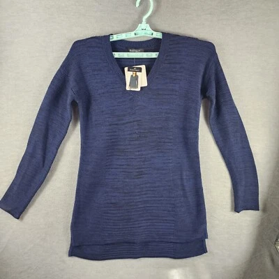 NUEVO CON ETIQUETAS ELLEN TRACY Túnica Suéter S Azul Negro Brezo Mangas Largas Túnica Alta-Baja Foto 1 de 4