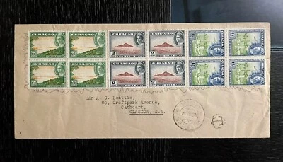 Cubierta exótica vintage 1950 Curazao Países Bajos 3 bloques a Escocia franqueo debido Foto 1 de 2