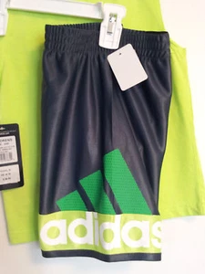 Adidas Dazzle Neon Green Gray Basketball 2 PCS Short Set Size 24M Athletic NWT - Picture 1 of 12