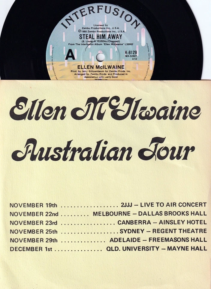 Ellen McIlwaine Rare OZ Tour Edition PS 45 Steal him away EX ’80 Interfusion   - Image 1 of 1
