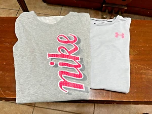 girls lot of 2 t-shirts Nike, Under Armour size youth L gray, pink - Picture 1 of 5