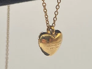 Michael Kors Puff Heart Necklace Rhinestone Gold Tone Adjustable Valentines Day - Picture 1 of 9