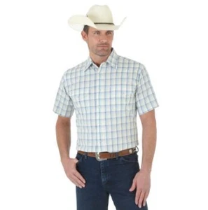 Wrangler® Blue/White Plaid Short Sleeve Snap Shirt MWR328M - Picture 1 of 1