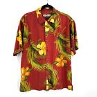 TOMMY BAHAMA Men's 100% Silk Red Yellow Hibiscus Floral Button Up Shirt Medium
