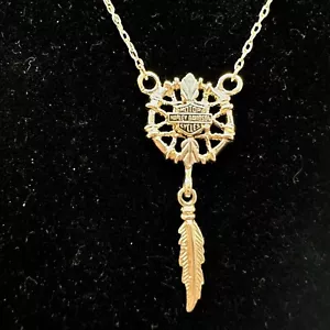 Harley-Davidson 10K Gold Bar & Shield Pendant Black Hills Dream Catcher Feather - Picture 1 of 16