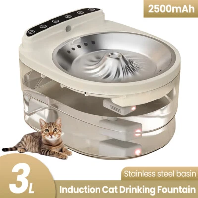 3L Trinkbrunnen für Katze Kabellos Edelstahl Katzenbrunnen mit Sensor &10 Filter - Bild 1 von 4