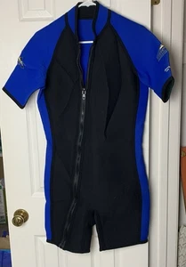 Harvey’s 3mm Neoprene Wetsuit Men Short Sleeve Large L Blue & Black Preowned - Picture 1 of 14
