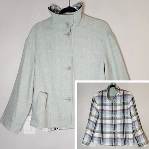 Akris Punto Size 8 Linen Reversible Green Plaid Jacket 4-Pocket - Picture 1 of 15
