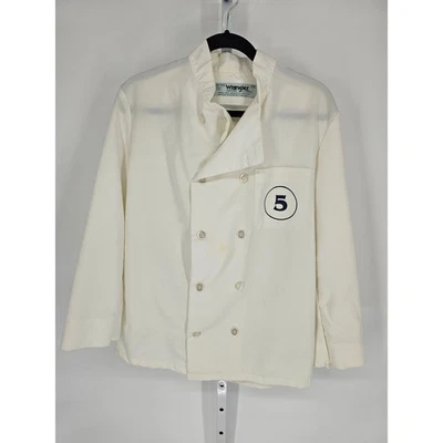 Wrangler Men's White Polyester Blend Durable Double Breasted Chef Coat Size 38 - Image 1 of 4