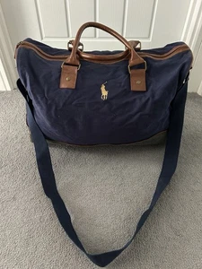 Polo Ralph Lauren Promo Canvas Navy Blue Large Duffle Bag Travel Weekender VGUC - Picture 1 of 4
