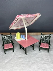 Fisher Price Loving Family Dollhouse Patio Set Umbrella Table Chairs Drink Tray - Picture 1 of 6