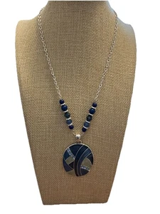 Kenneth Cole Necklace Blue Green Enamel Rhinestone Pendant 18" - Picture 1 of 3