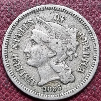 1866 Three Cent Piece 3c Nickel Circulated #96665 - Image 1 of 2