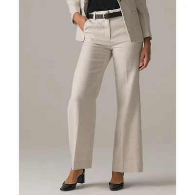 J.Crew Carolina Flared Linen Blend Pants WMNS 10 Flax Mid Rise Stretch Zip Fly - Image 1 of 4