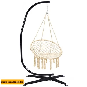 Hanging Macramé Hammock Indoor Outdoor Swing Cotton Rope Chair Patio w/Stand - Picture 1 of 6