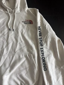 The North Face “Never Stop Exploring” Graphic Cream Hoodie Size M Sweatshirt - Picture 1 of 7