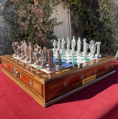 Jeu d'échecs ancien Croisés plateau 15" | Fait main avec rangement | Cadeau... - Photo 1/4