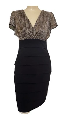 Enfocus Studio металлический/черный тела con ярусный платье трепетать рукава размер 14 - Изображение 1 из 4