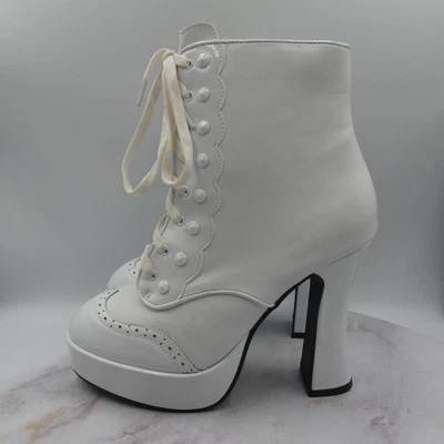 Ellie Shoes Womens Size 10 White Chunky High Heel Bootie Lace Up Retro 557 FLORE - Image 1 of 4
