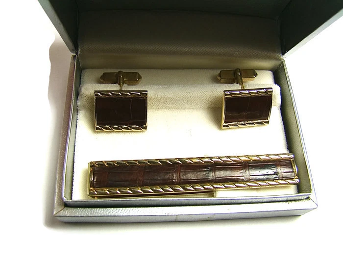 Gemelos cisnes de cuero sintético para hombre, juego de corbatas Foto 1 de 4