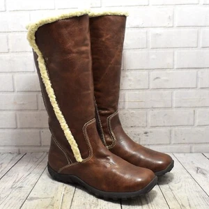 Womens Nine West Brown Fleece Lined Zip Up Mid Heel Knee High Boots UK 2.5 US3.5 - Picture 1 of 7