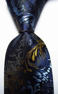 Nueva Corbata Clásica Paisley Azul Oscuro Negro Dorado TEJIDA JACQUARD Seda Para Hombre Foto 1 de 2