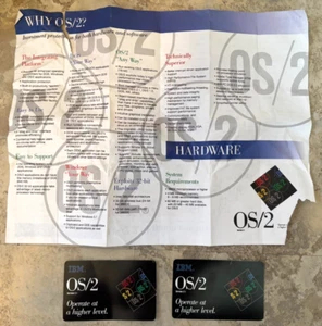 (2) Vintage IBM OS/2 v2.1 1993 Marketing Business Cards + Promo Paper - Picture 1 of 4