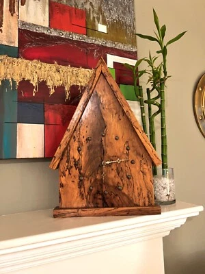 Vintage Handmade Natural Olive Wood Mantel Clock 19.5”x13” Battery Operated - Image 1 of 4