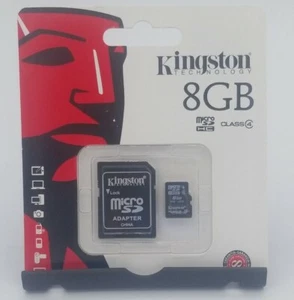 Kingston 8GB Class 4 MicroSDHC Card Flash Memory with SD Adapter SDC4/8GB - Picture 1 of 4
