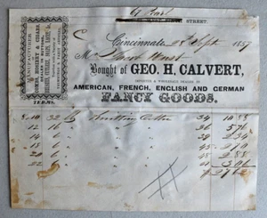 Fancy Store Goods Cigars  Cutlery Hosiery Cincinnati OH Vintage 1857 LETTERHEAD - Picture 1 of 3