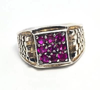 Anillo firmado vintage plateado Lind zafiro sintético talla 12 Foto 1 de 4