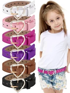 6 Pcs Girls Belt with Heart Metal Buckle Skinny Kids Leather Belts for Jeans ... - Picture 1 of 7