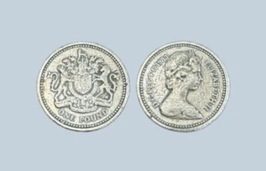 Queen Elizabeth II One Pound Coin 1983 Royal Arms Rim Stamp Error - Picture 1 of 3