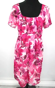 FASHION BUG Midi Empire Waist Dress Women Size 6 Pink Floral Lined Pleated Soft - Picture 1 of 13